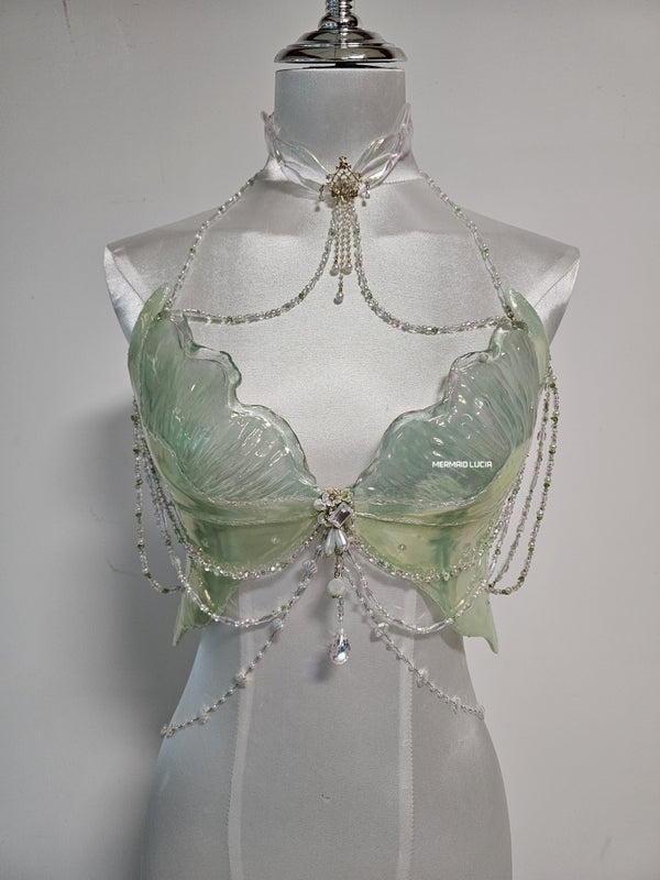 Light Green Pearlescent Jellyfish Resin Mermaid Corset Bra Top Cosplay Costume Patent-Protected