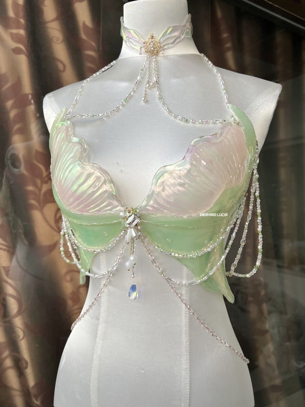 Light Green Pink Pearlescent Jellyfish Resin Mermaid Corset Bra Top Cosplay Costume Patent-Protected