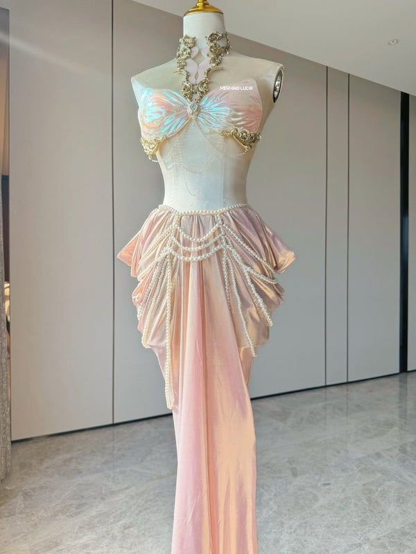 Opal Pink Pearl Resin Mermaid Corset Bra Top Cosplay Costume Patent-Protected