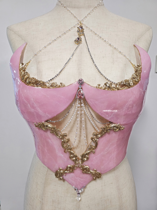 Pink Rose Gothic Blood Resin Mermaid Corset Bra Top Cosplay Costume Patent-Protected