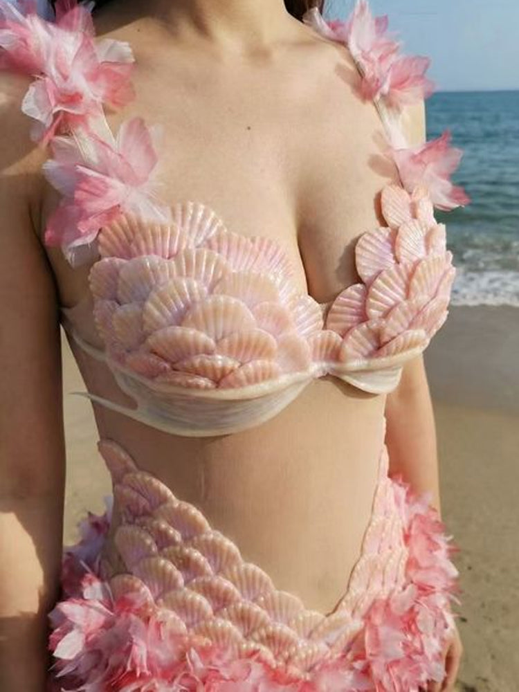 Shell Feather silicone mermaid bodysuit top