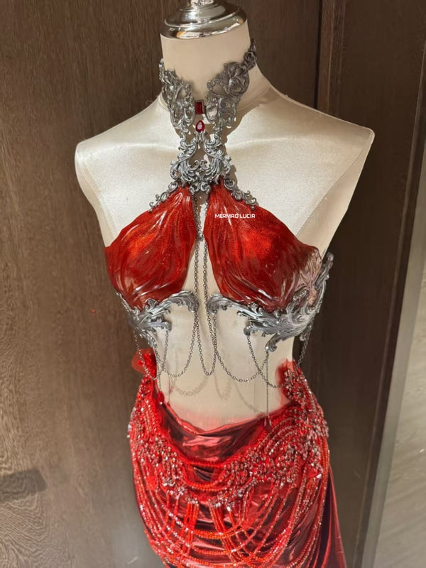 Scarlet Blood Glamour Resin Mermaid Corset Bra Top Cosplay Costume Patent-Protected
