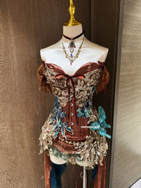 Sepia Floral Butterfly Ensemble Top Costume Patent-Protected