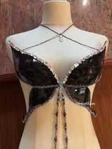 Black Sparkling Rhinestone Butterfly Resin Mermaid Corset Bra Top Cosplay Costume Patent-Protected