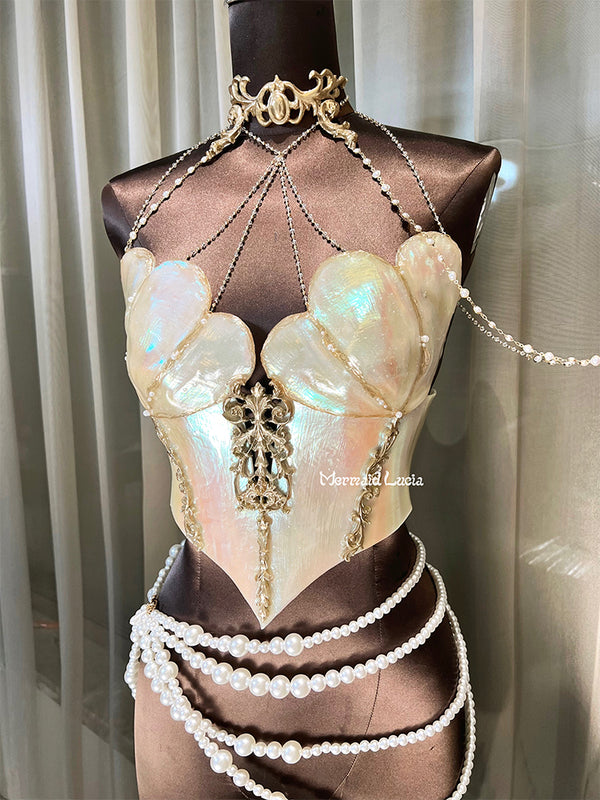 Glistening Seashell Princess Resin Mermaid Corset Bra Top Cosplay Cost