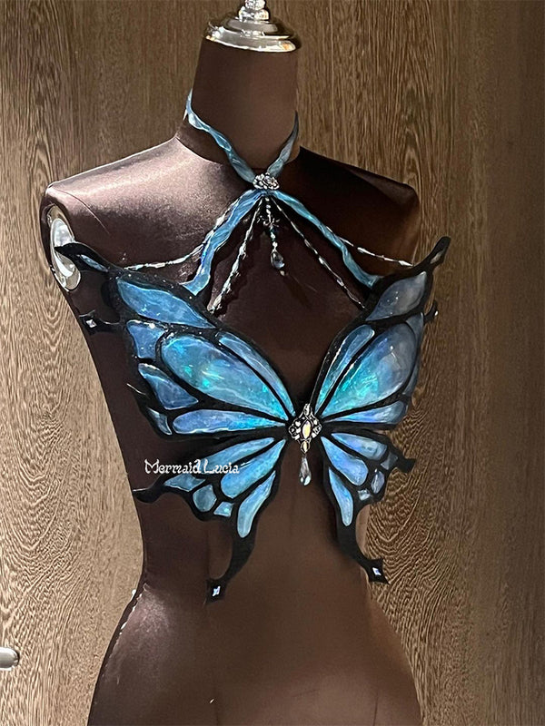 Morpho Menelaus Butterfly Porcelain Resin Mermaid Corset Bra Top Cosplay Costume Patent-Protected