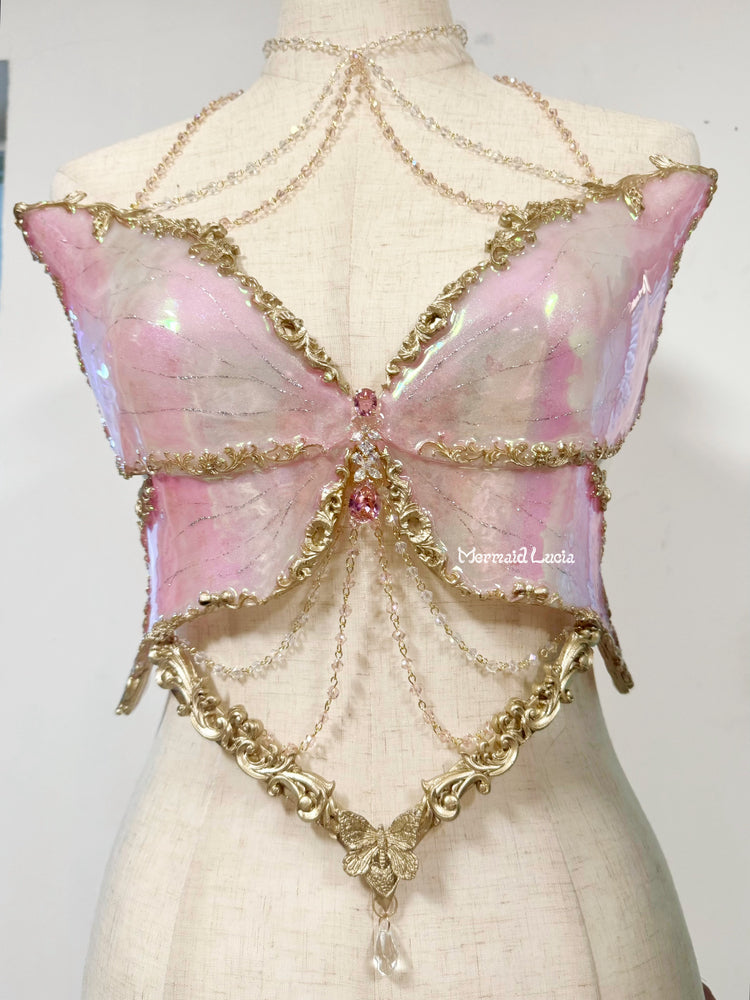 Light Pink Waterlily Butterfly Resin Mermaid Corset Bra Top Cosplay Costume Patent-Protected