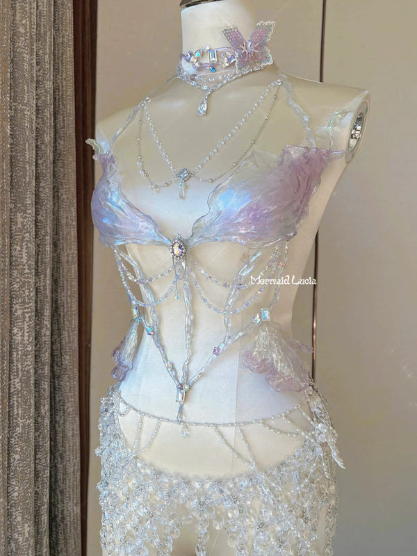 Lilac Crystal Phalaenopsis Resin Porcelain Mermaid Corset Bra Top Cosplay Costume Patent-Protected