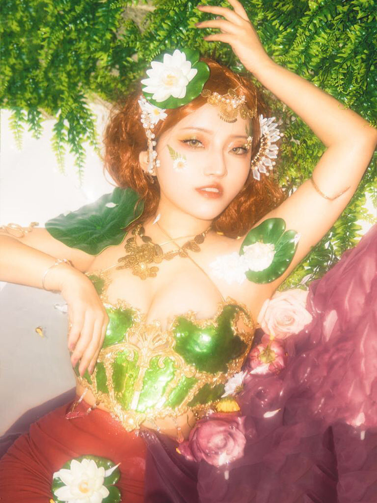 Dark Green Opal Bones Resin Mermaid Corset Bra Top Cosplay Costume Patent-Protected