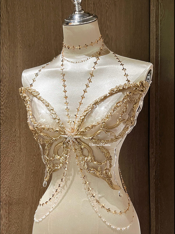 Christmas Butterfly Bliss Resin Mermaid Corset Bra Top Cosplay Costume Patent-Protected
