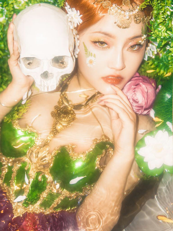 Dark Green Opal Bones Resin Mermaid Corset Bra Top Cosplay Costume Patent-Protected