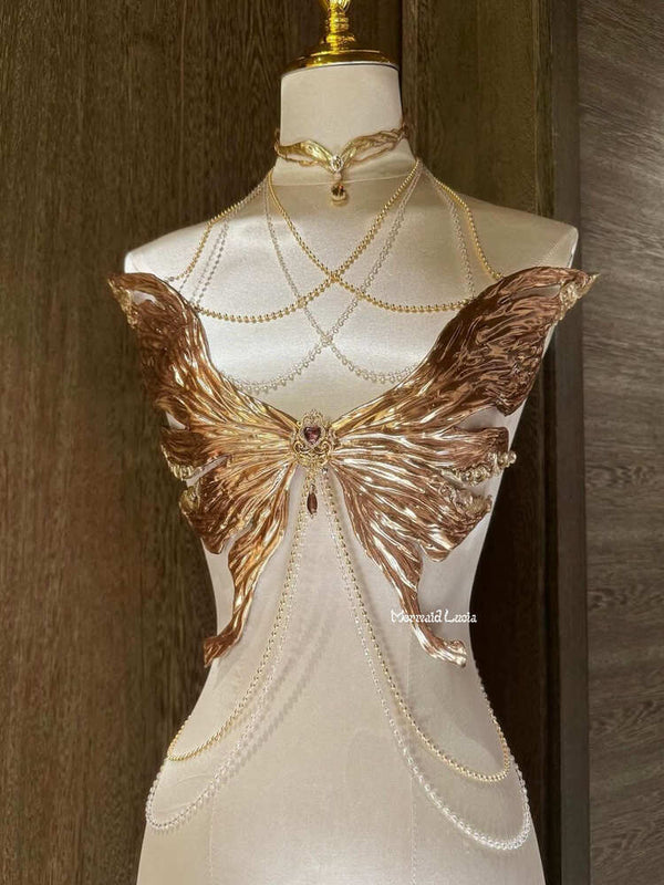 Golden Filigree Butterfly Resin Mermaid Corset Bra Top Cosplay Costume Patent-Protected