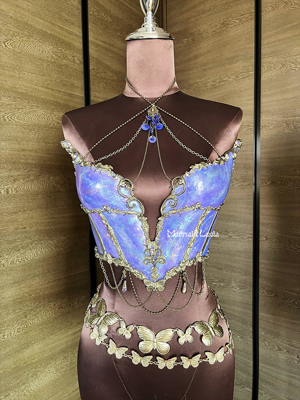 Lavender Whispers Resin Porcelain Mermaid Corset Bra Top Cosplay Costume Patent-Protected