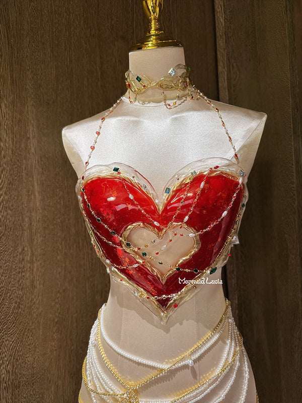 Glowing Candy Heart for Christmas New Year Resin Porcelain Mermaid Corset Bra Top Cosplay Costume Patent-Protected