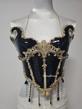 Dark Black Opal Bones Resin Mermaid Corset Bra Top Cosplay Costume Patent-Protected