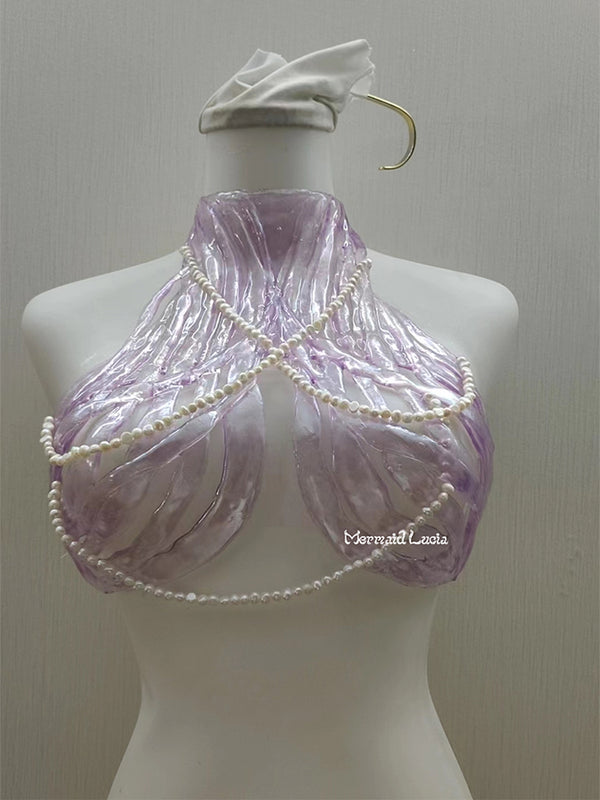 Purple Lavender Diamond Flowing Spring Water Pearls Resin Mermaid Corset Bra Top Cosplay Costume Patent-Protected