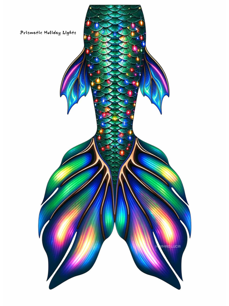 Christmas Series Prismatic Holiday Lights fabric mermaid tail design artwork