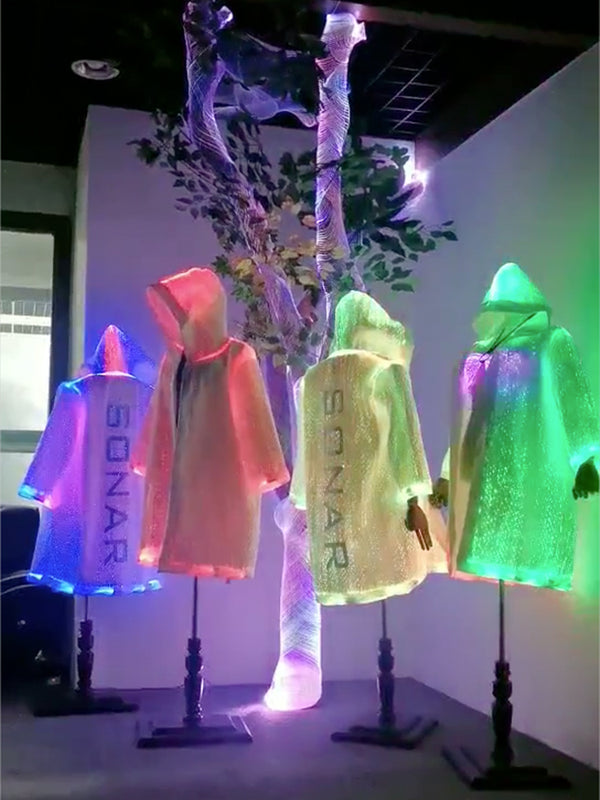 Luminous Wind Coat Club Bar Vest Coat with Hat Fiber Optic Fabric Smart APP Dance Christmas Halloween Cosplay