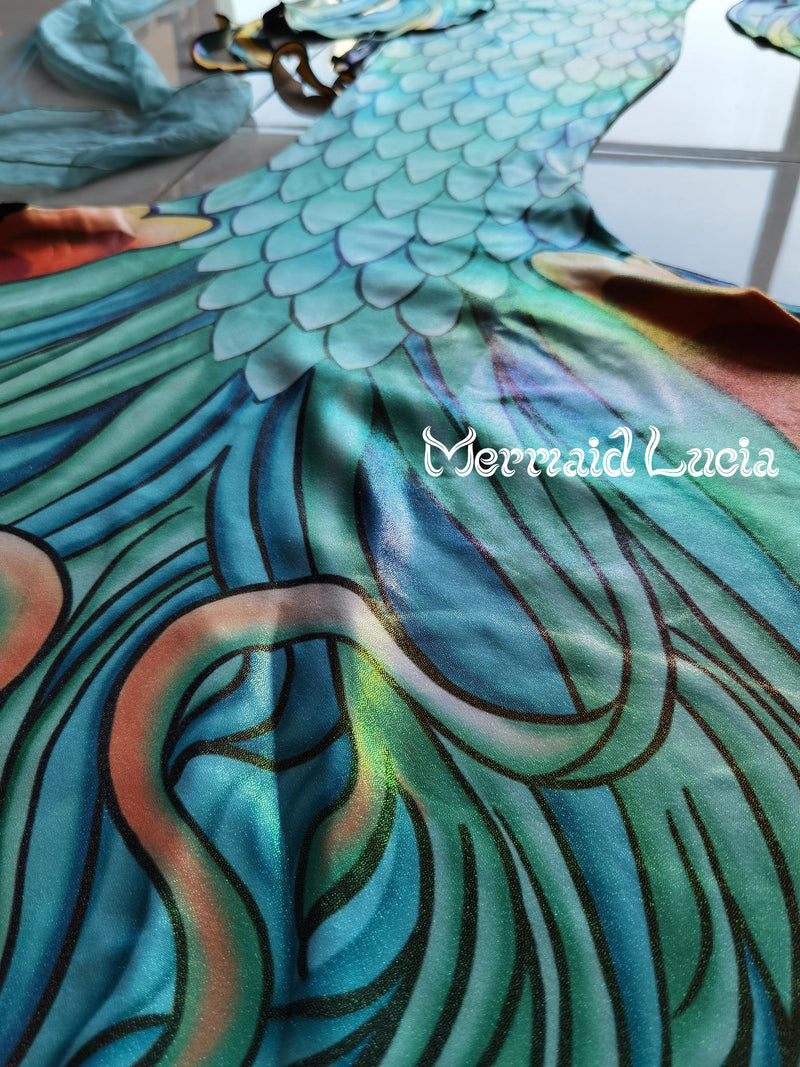 Turquoise Water Peacock Mermaid Merman Tail