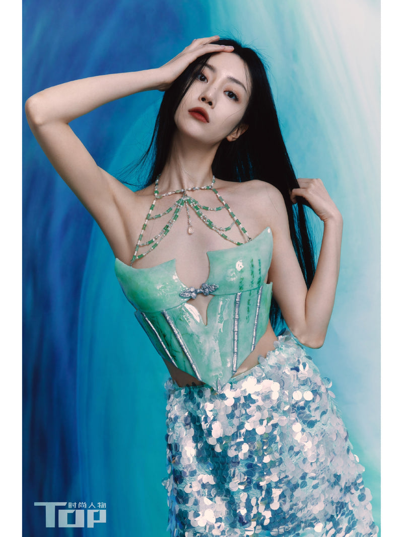 Jade Bone Bamboo Jadeite Stone Resin Mermaid Corset Bra Top Cosplay Costume Patent-Protected
