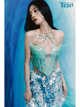 Jade Bone Bamboo Jadeite Stone Resin Mermaid Corset Bra Top Cosplay Costume Patent-Protected