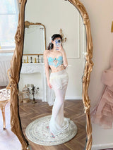 Topaz Gemstone Fishbone Bustier Resin Mermaid Corset Bra Top Cosplay Costume Patent-Protected