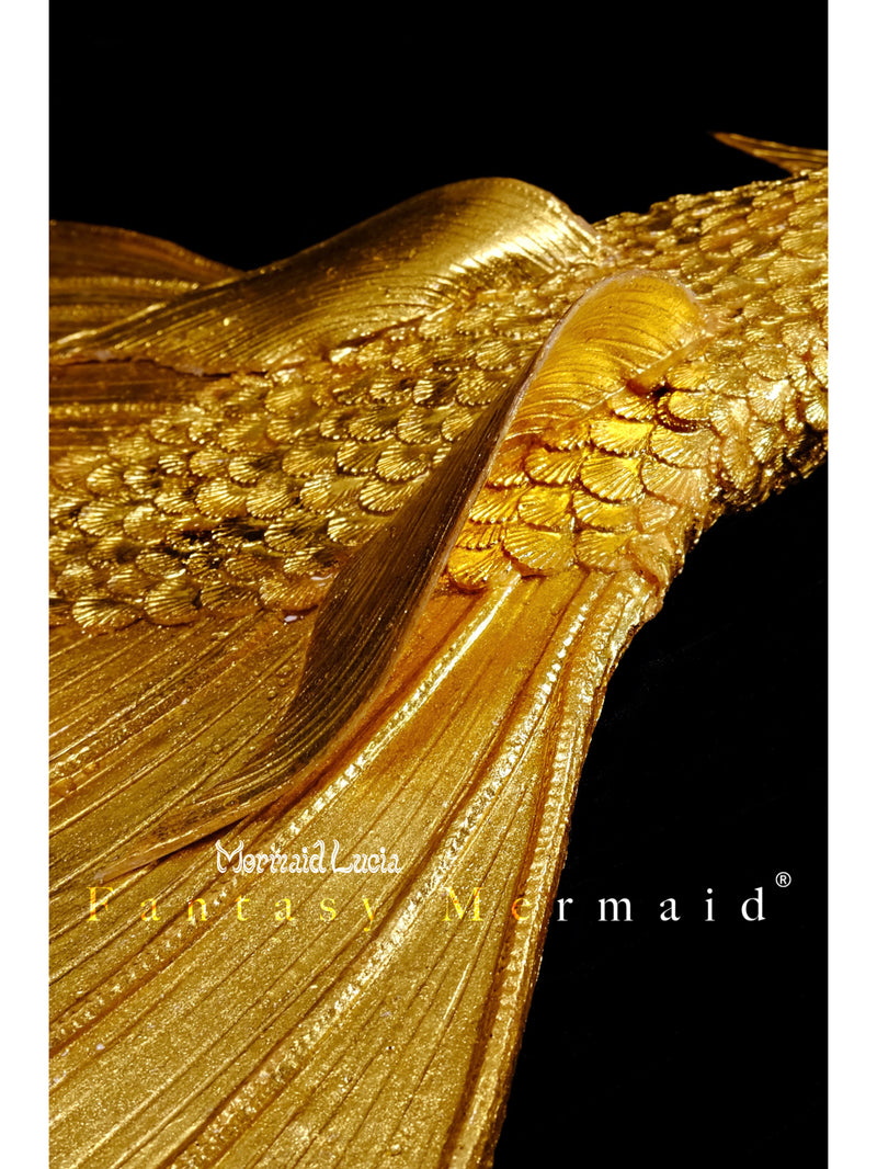 Fantasy Luxurious Haute Couture Royal Gold Silicone Mermaid Merman Tail with Monofin for Diving Swimming Cosplay