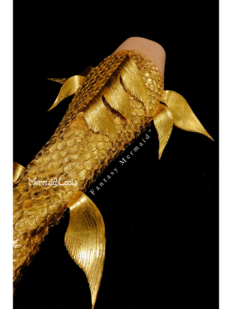 Fantasy Luxurious Haute Couture Royal Gold Silicone Mermaid Merman Tail with Monofin for Diving Swimming Cosplay