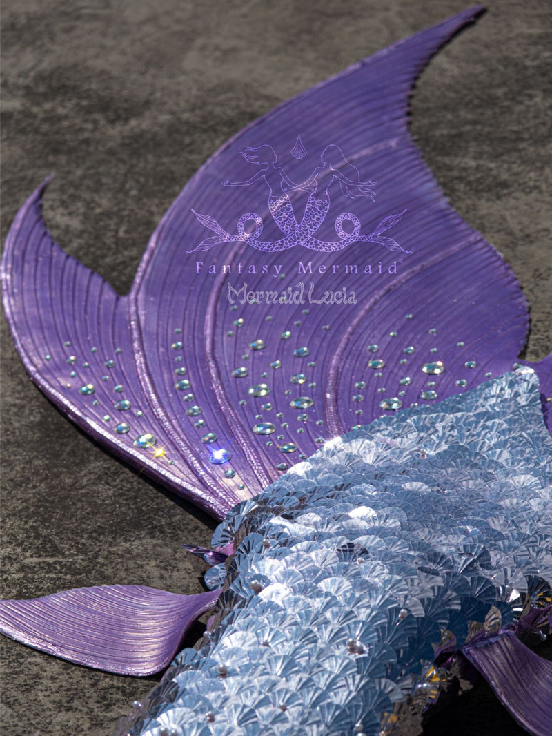 Fantasy Luxurious Haute Couture Royal Purple Silicone Mermaid Merman Tail with Monofin for Diving Swimming Cosplay