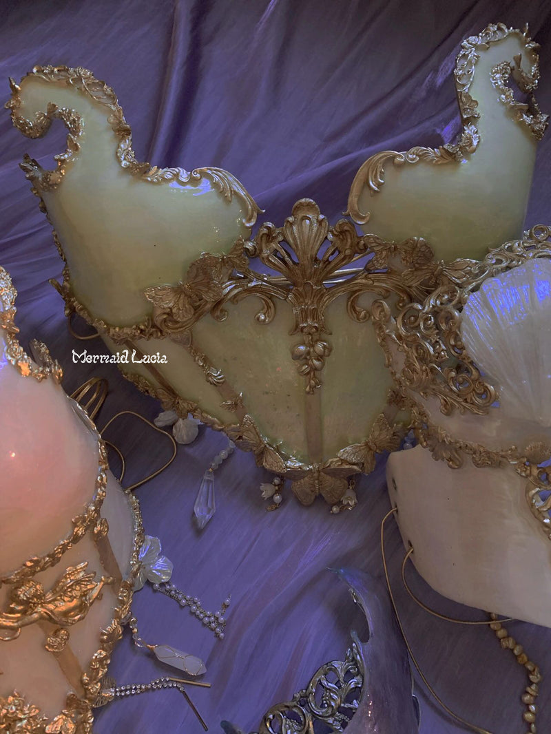 Light Green Butterfly Opal Bones Resin Mermaid Corset Bra Top Cosplay Costume Patent-Protected