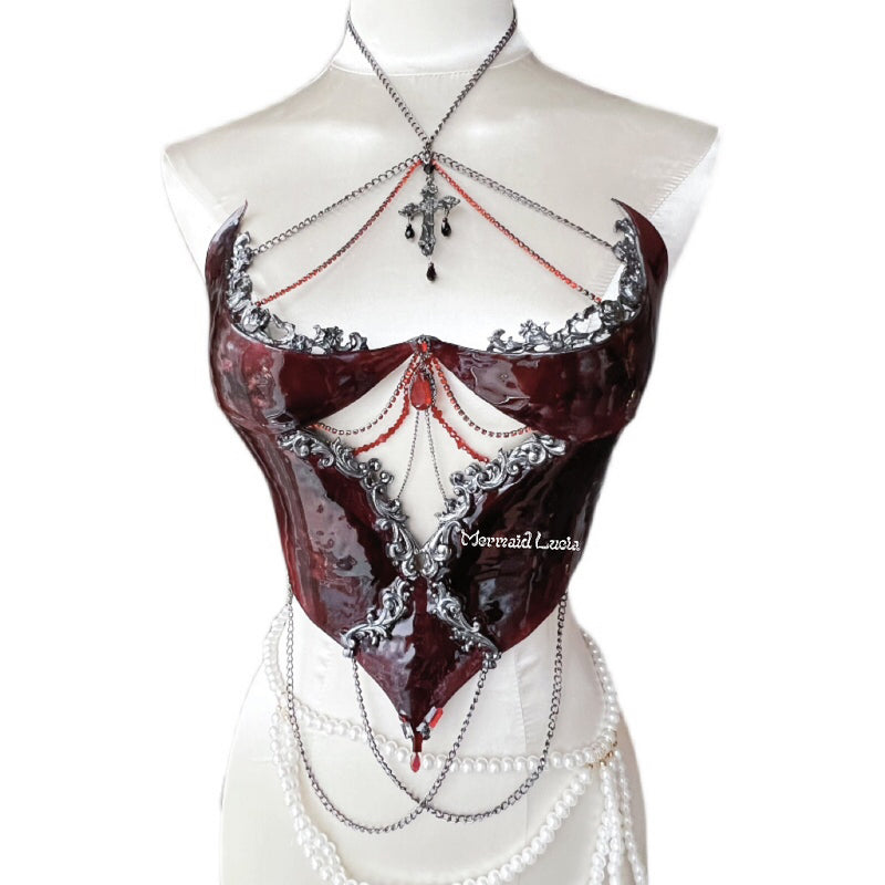 Red Rose Gothic Blood Resin Mermaid Corset Bra Top Cosplay Costume Patent-Protected