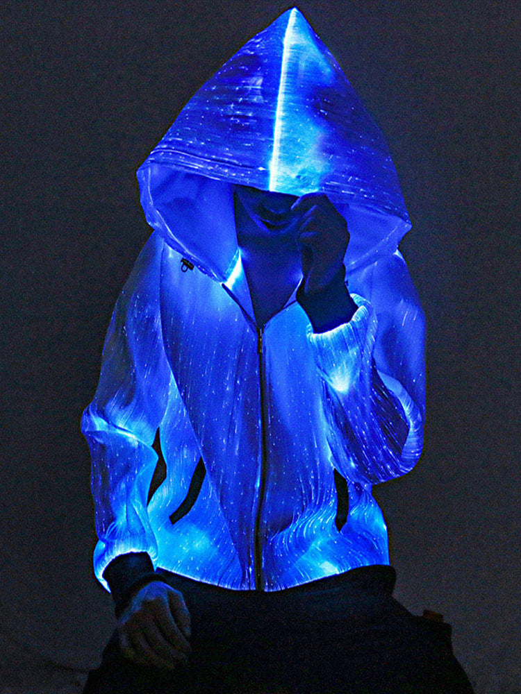 Luminous Club Bar Vest Coat with Hat Fiber Optic Fabric Smart APP Dance Christmas Halloween Cosplay