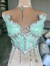 Emerald Jade Color Resin Mermaid Corset Bra Top Cosplay Costume Patent-Protected