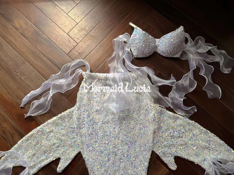 Mermaid Small Sequin Tail Color 1 White Silver