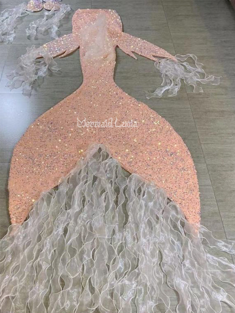 Mermaid Small Sequin Tail Color 10 Flesh Pink Siliver