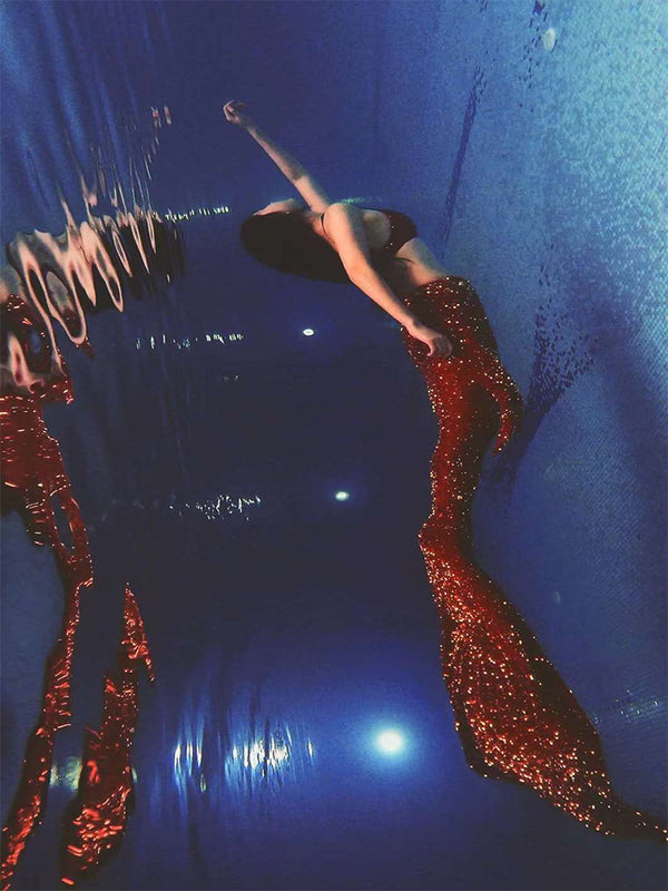 Mermaid Small Sequin Tail Color 13 Red Golden