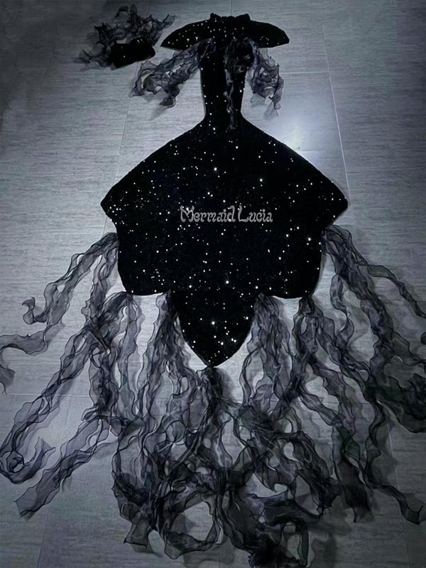 Mermaid Small Sequin Tail Color 29 Black Flower