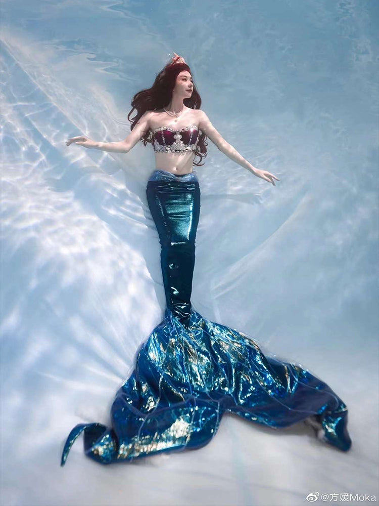 Mermaid Little Mermaid Tail 1 Reflective Fabric Teal Color Custom Size Tail + Regular Lace